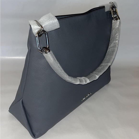 NEW Michael Kors Grey Pebble Embossed Leather Trish Large Hobo